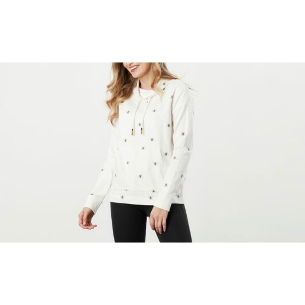 Joules Harlton Print Bee Embroidered Funnel Neck‎ Sweatshirt White Large